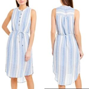 New Splendid Henley Belted Shirt Dress Blue Stripes XS Linen Button down coastal